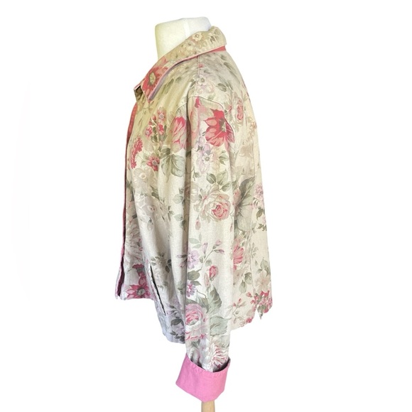 Coldwater Creek Floral Shacket Jacket Large Pink Trim Cotton Cottagecore - Picture 4 of 8